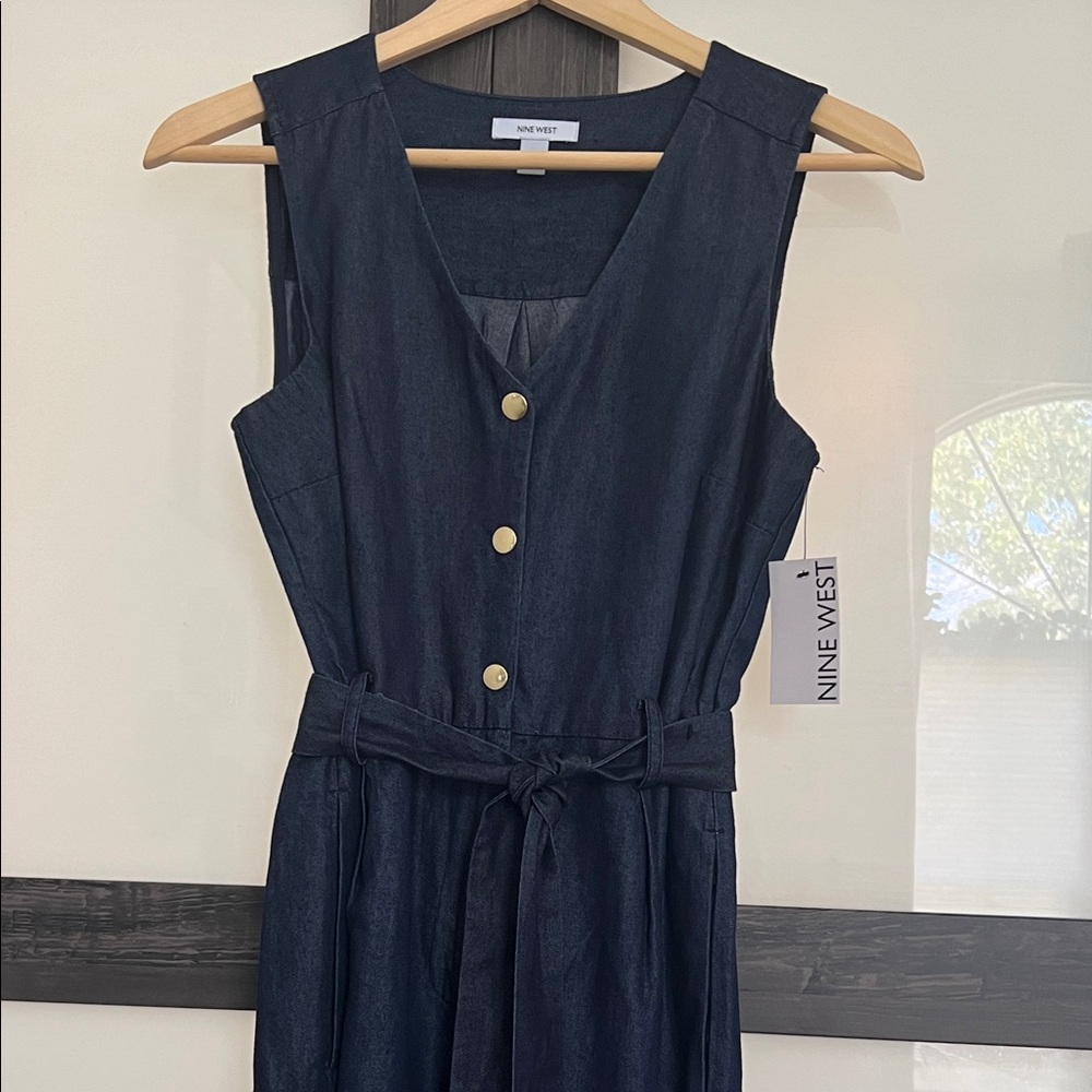 NWT Nine West Tailored Denim (Navy) Wide Leg Sleeveless Jumpsuit